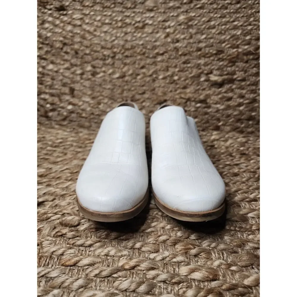 Womens Toms Shaye Low White Croc Emboss Fashion Leather Loafers Size 7